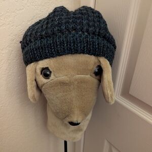 Green Blue Knitted Beanie Hat One Size